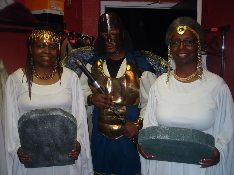 Mordekiyah, Rhonda Reagor Johnson, and Jessie Bright as the Righteous Angel, Wisdom, and Understanding